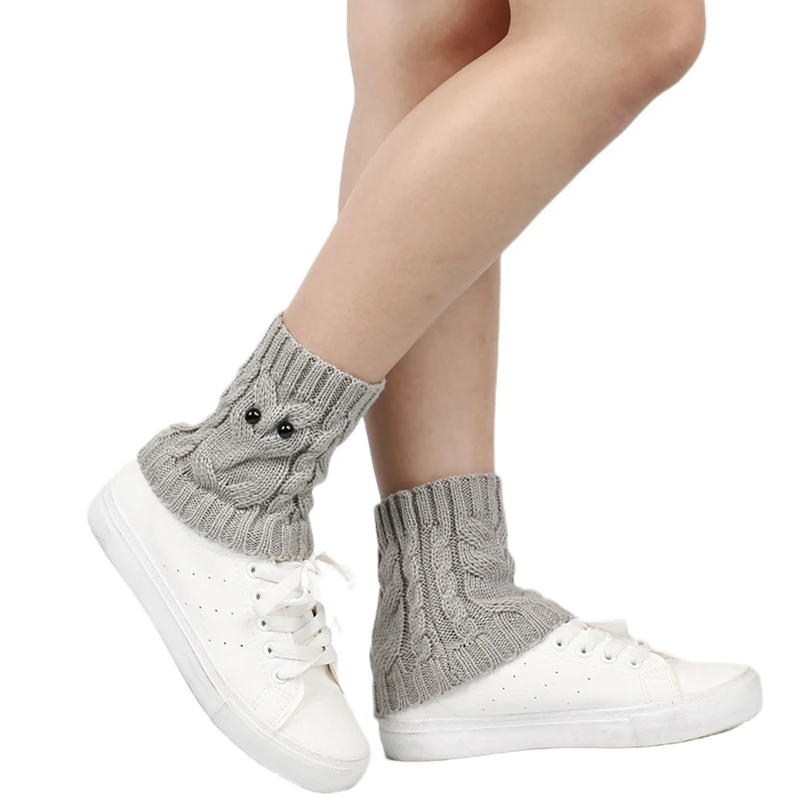 Women Knitted Leg Warmers with Adorable Fox Face Design Short Boots Shoes Cuffs Covers Autumn Winter Casual Boot Cover