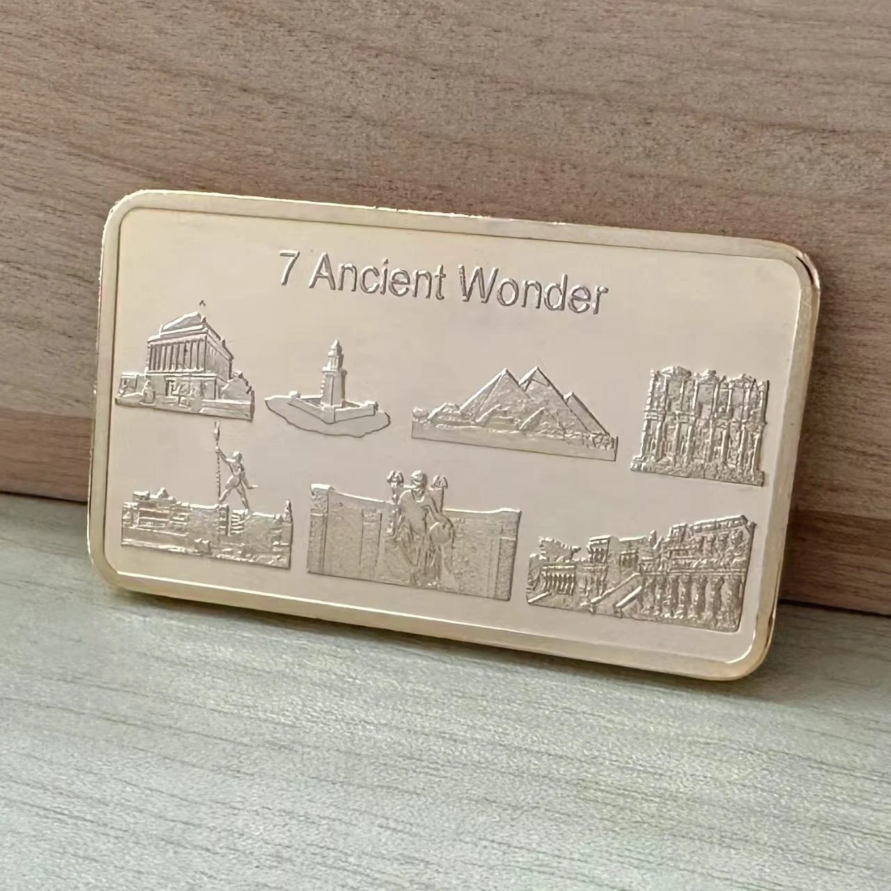 Gold New Seven Wonders of The World Bar Commemorative Coin Nuggets Metal Relief Badge Collectibles Art Souvenir Holiday Gift