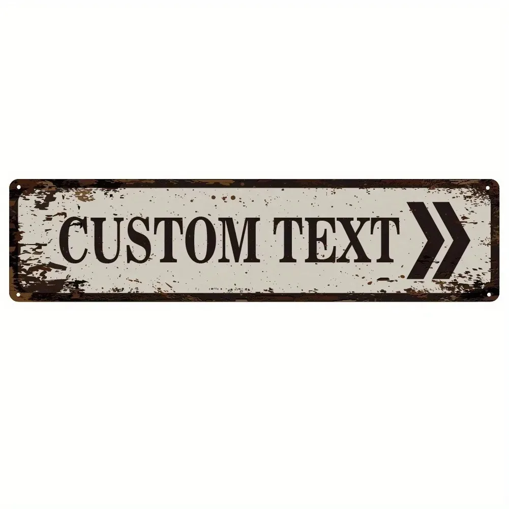 [2D Flat] 40x10cm Weathered Rust Texture Beige Arrow Vintage Metal Wall Plaque Customizable Personalized Text, Hanging Decor Sig