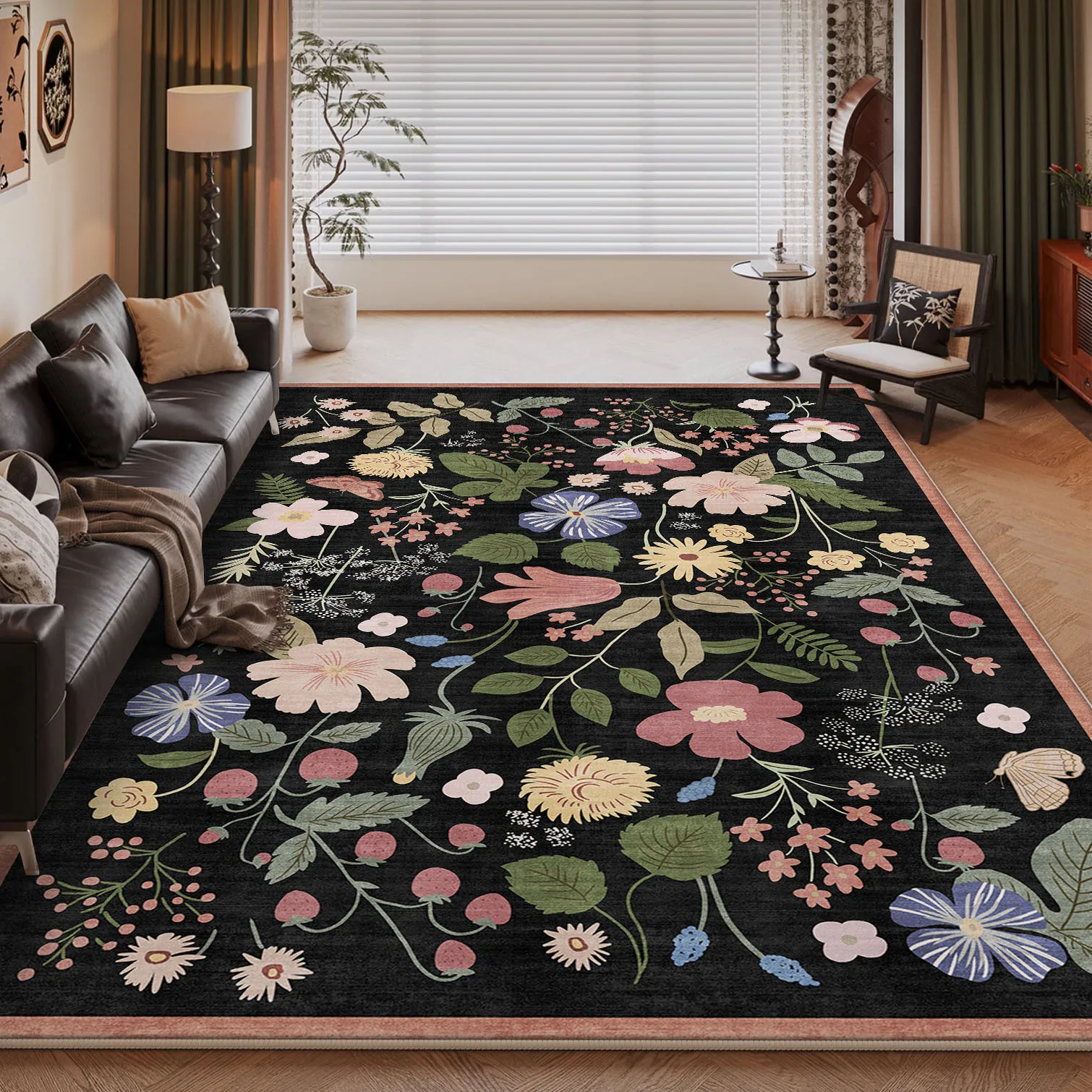 Bohemian Floral Carpet Living Room Coffee Table Carpet Mat Imitation Cashmere Washed Bottom Anti Slip Entrance Door Mat