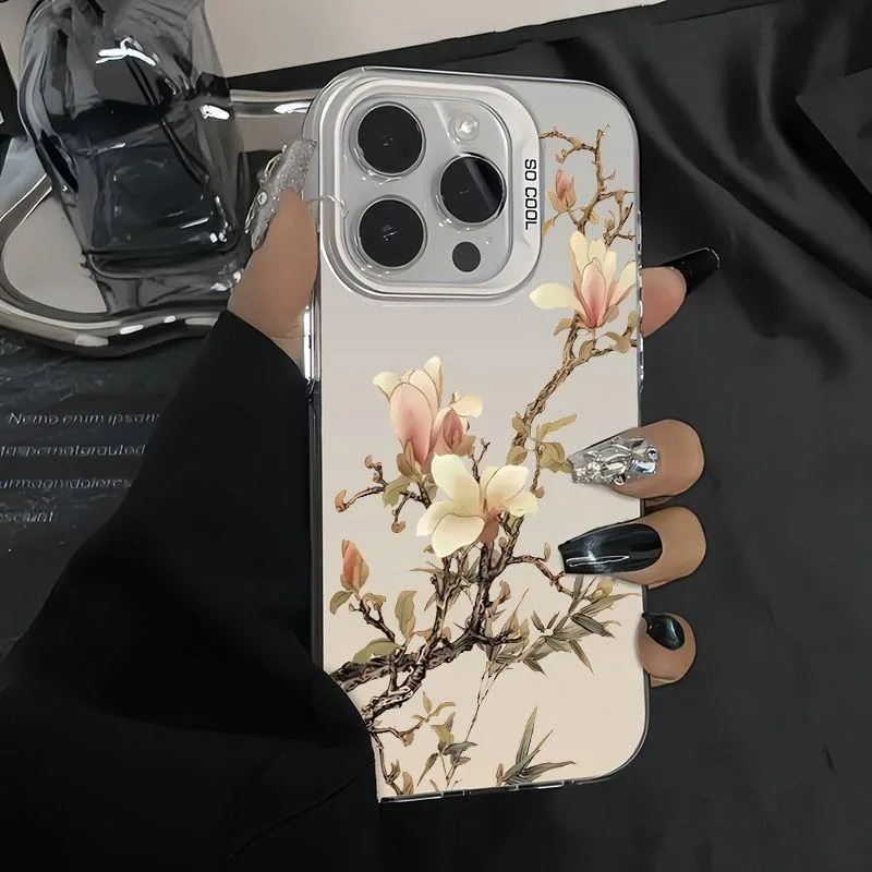 Vintage Chinese Painting Magnolia Case For Samsung S20 S21 S22 Plus S23 S24 FE S25 S26 Note 20 Ultra Elegance Floral Phone Cover