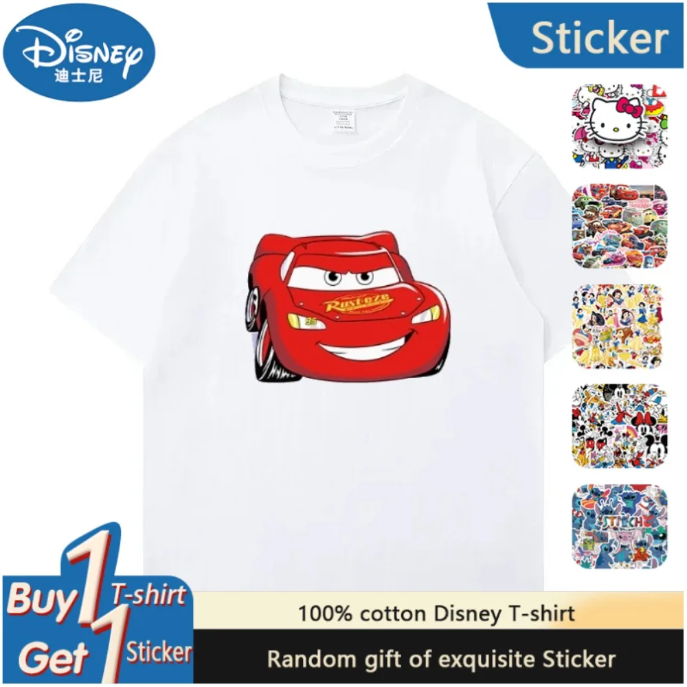 

Summer New Disney Parent-child Clothing Cars McQueen Car T-shirt High-quality Casual Boys and Girls Cartoon Cute Short Sleeves
