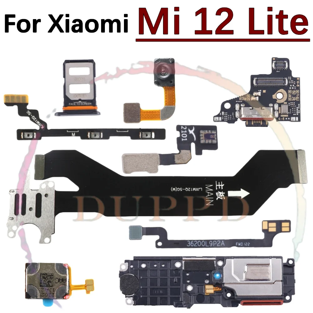 Charging Port Board For Xiaomi Mi 12 Lite Loudspeaker Earpiece Speaker Fingerprint Light Sensor Off On Motherboard Flex Cable
