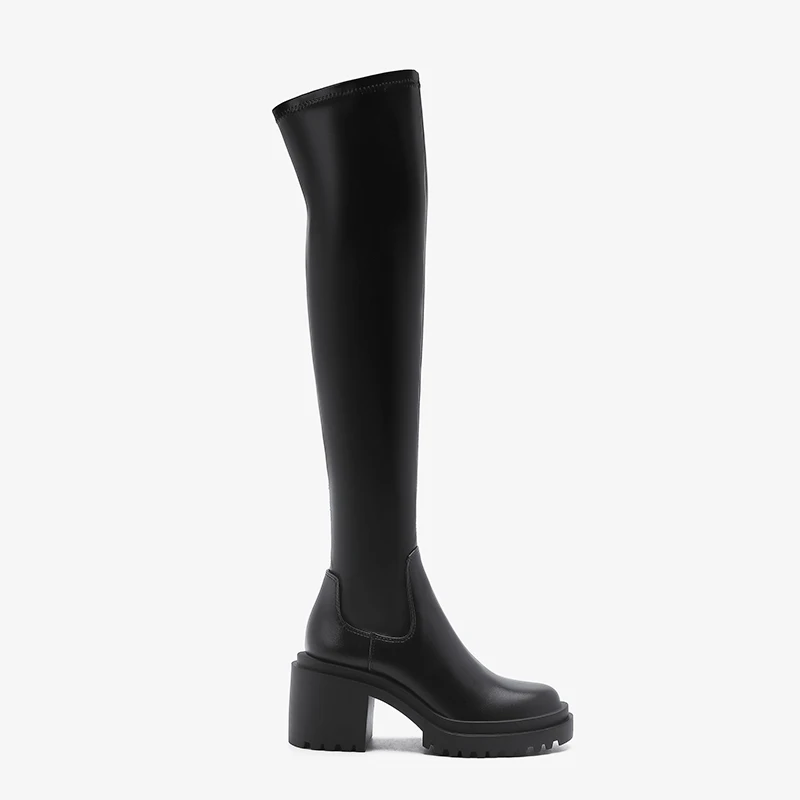 

British Style Thick Bottom High Heel Knight Boots round Toe over Knee Long Boots Waterproof Platform Zipper Closure Fashion B...