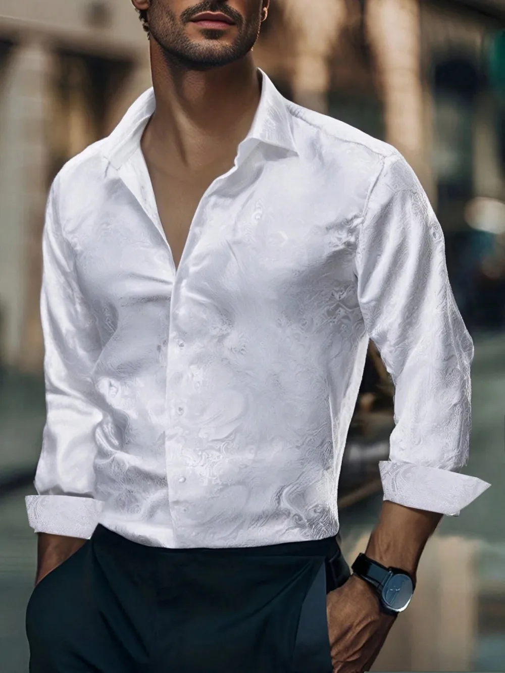 Men's Brand New Silk Top with Regular Slim Fit, Ordinary Lapel, 3D Printed with Artistic Patterns, Fashionable and Comfortable,