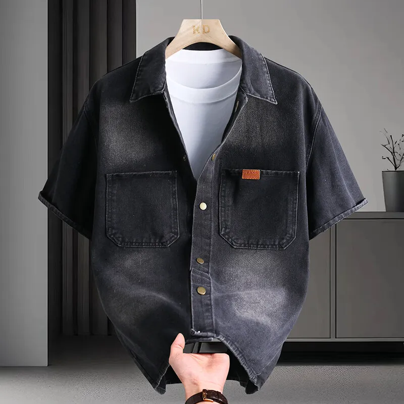 

Summer new style Men's short sleeve casual shirts denim Shirt men fashion casual cotton shirts men clothes size M-4XL