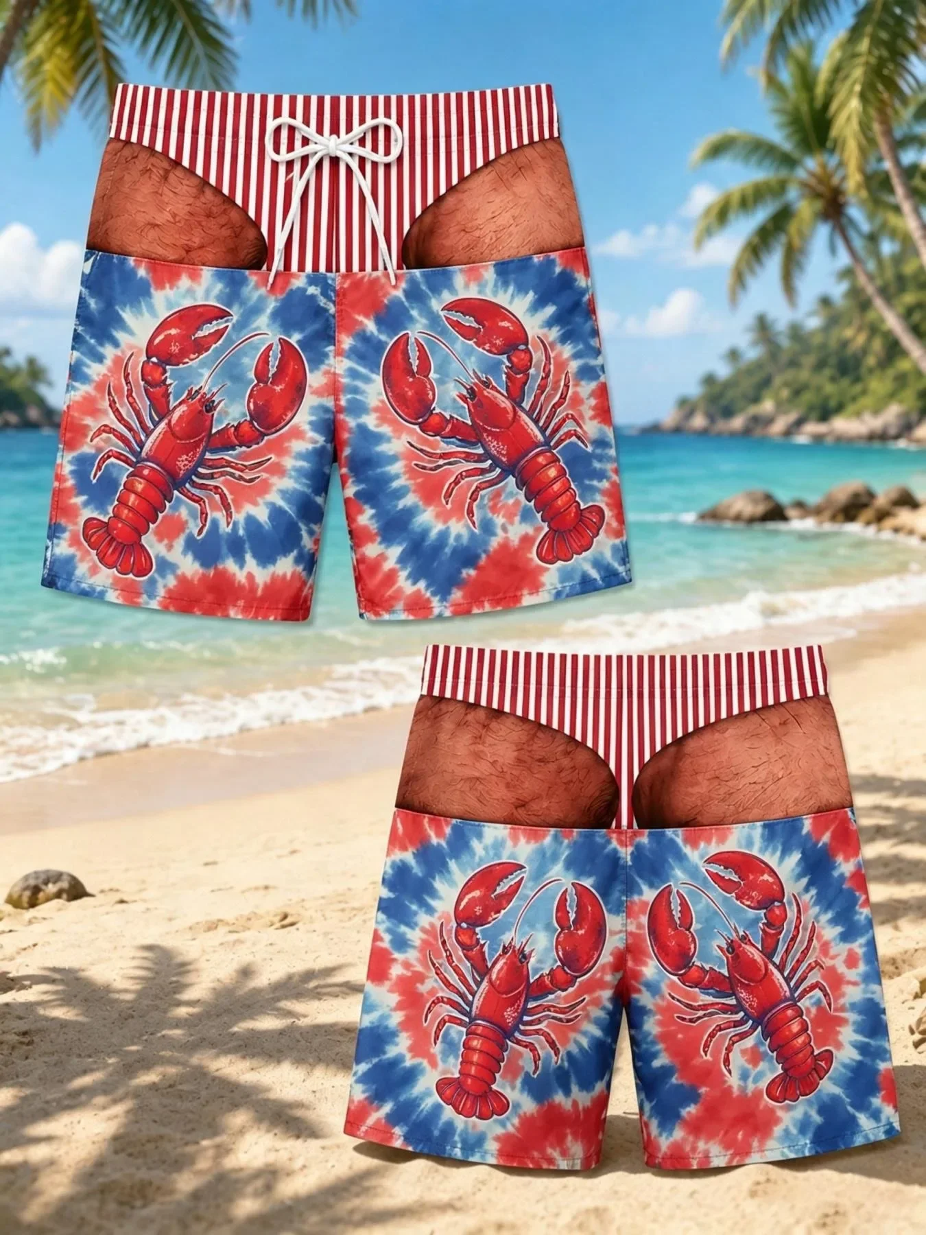 3D Print Men Women Sports Beach Shorts Drawstring Fake Body Party Cosplay Casual Fun Loose-fitting Vacation Hawaiian Swimwear