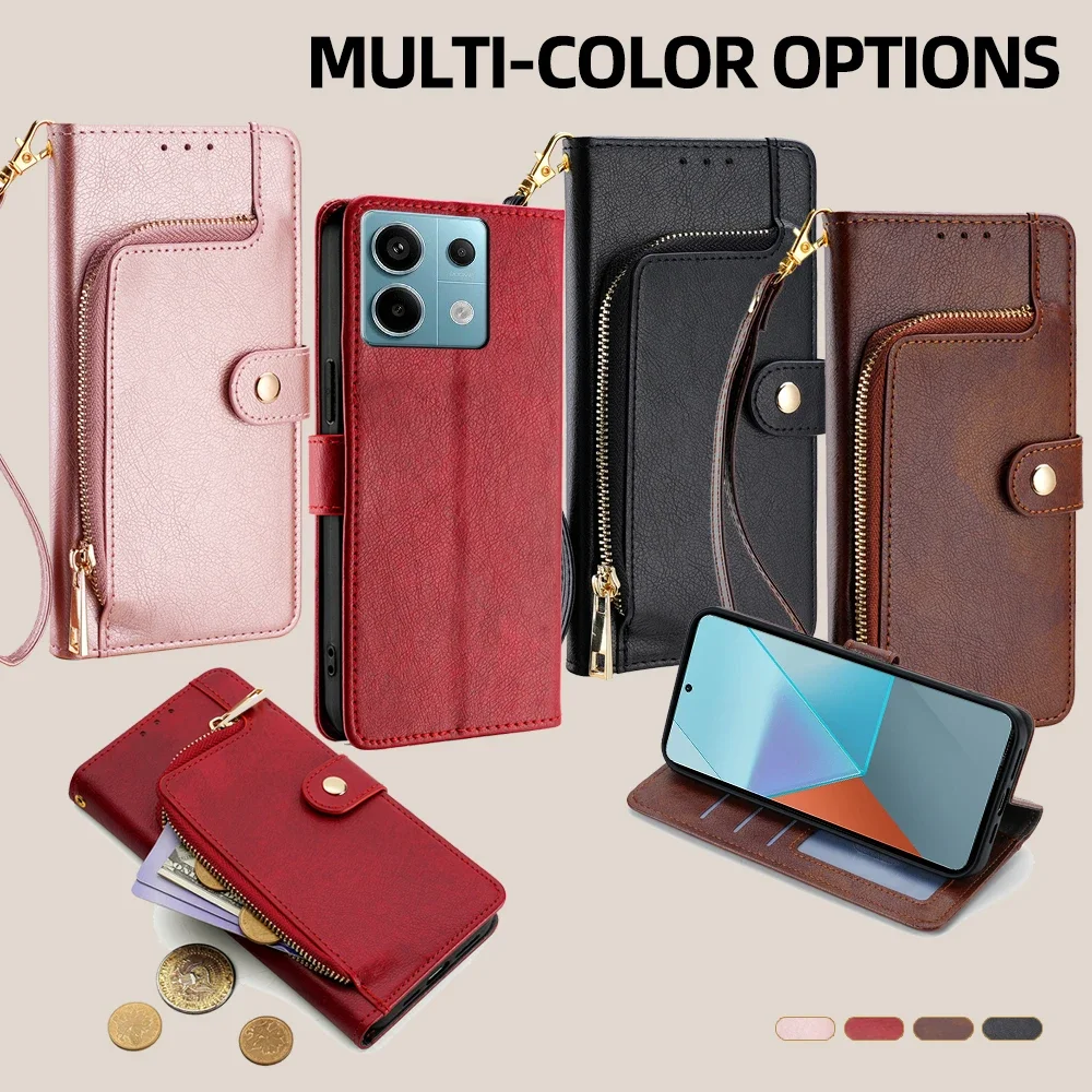 

GEFENIS Poco X6 Business Leather Flip Phone Case For Xiaomi Poco X6 X5 X4 X3 X2 Pro 5G GT NFC Zipper Wallet Case With Card Slots