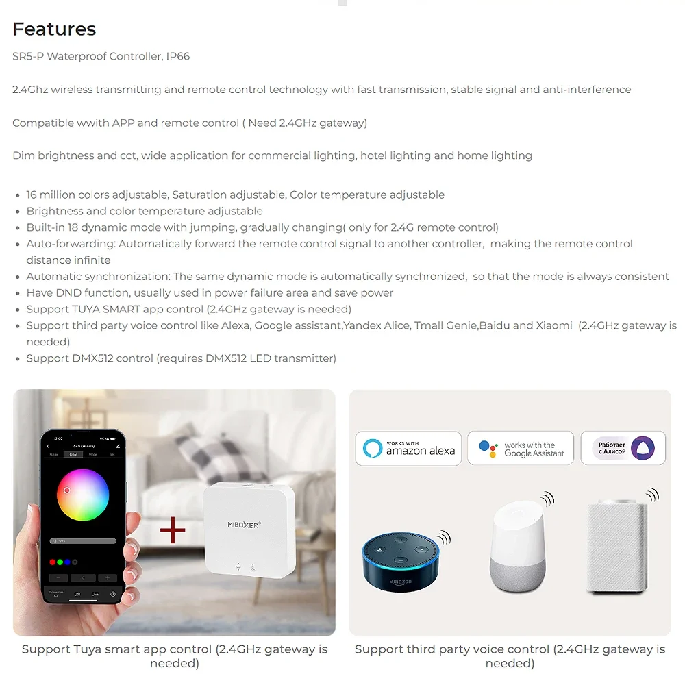 Miboxer Waterproof 5 in 1 LED Controller SR5-P 2.4G RF Remote Control for DC 12V 24V Single Color CCT RGB RGBW RGB+CCT LED Strip