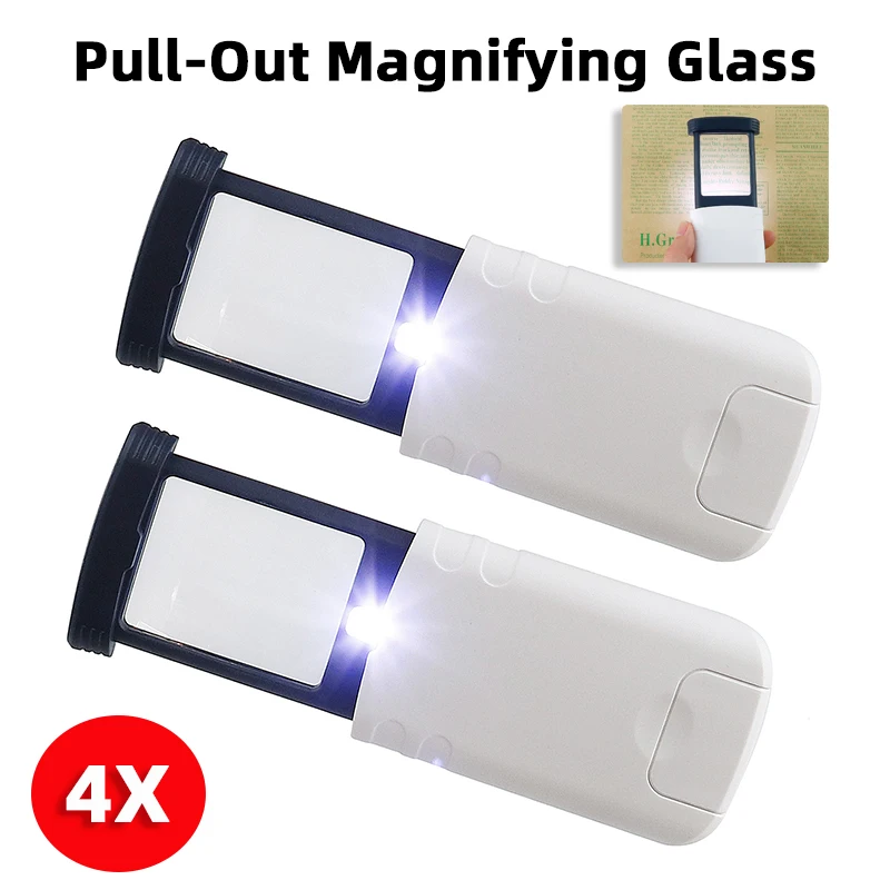【セール中】引き出しポケット拡大鏡 4X 読書虫眼鏡 LED ライト照明拡大鏡読書宝石商識別用