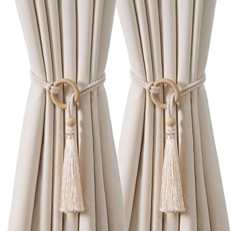 2Pcs Bohemian Style Curtain Straps Adjustable Cotton Cord Tiebacks Handmade for Living Room Bedroom Windows