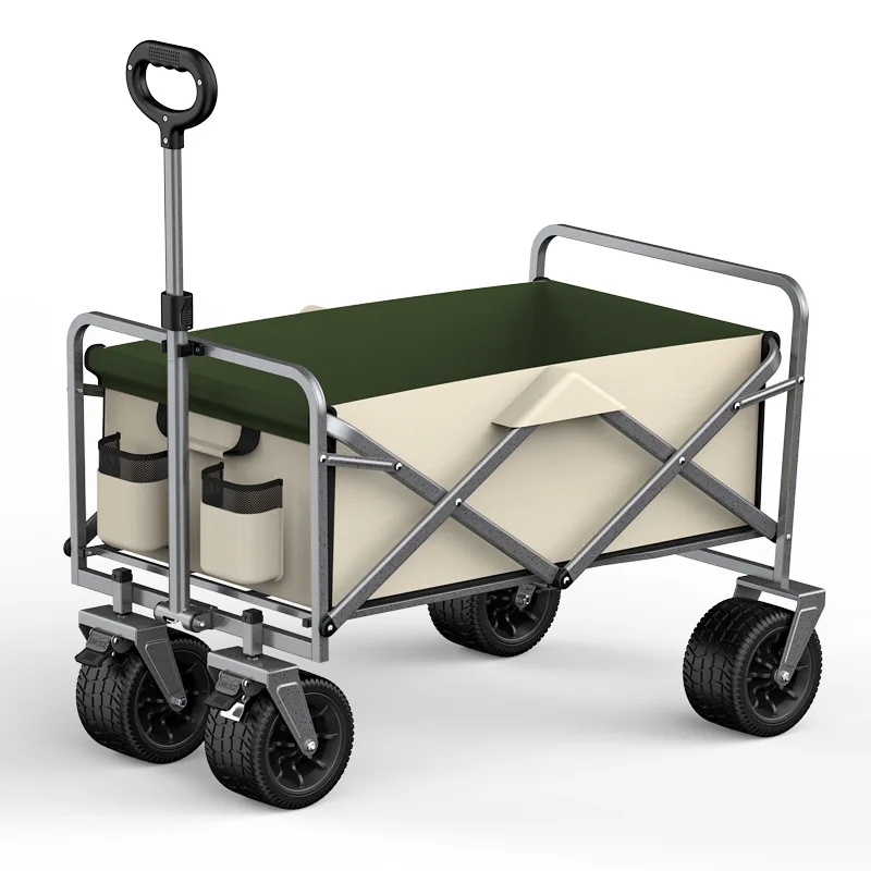 Large Capacity Carbon Steel Collapsible Four-Wheel Trolley Portable Hand Folding Platform for Camping Shopping Garden Picnics