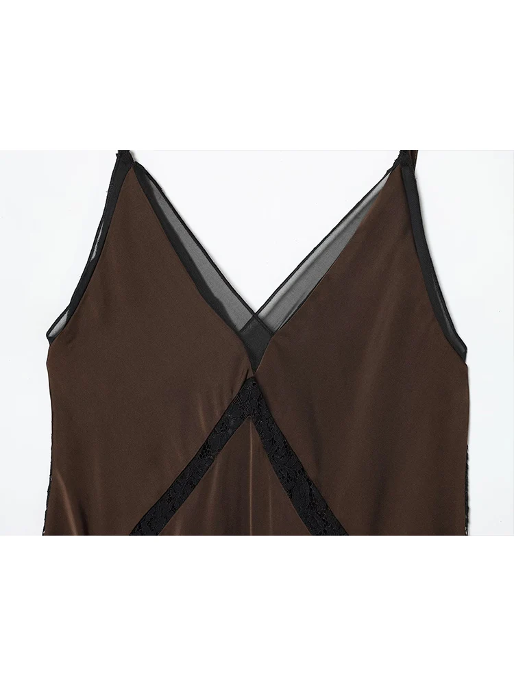 ﻿ TFMLN Women's Asymmetry Satin Dress 2026 New Chic Elegance Sexy V-neck Sling Evening Fashion Irregular Hem Splice Midi Dress