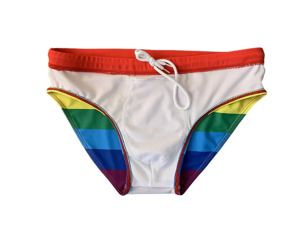 Rainbow striped swimming trunks men's fashion stretch briefs seaside beach hot spring swimming trunks 10066