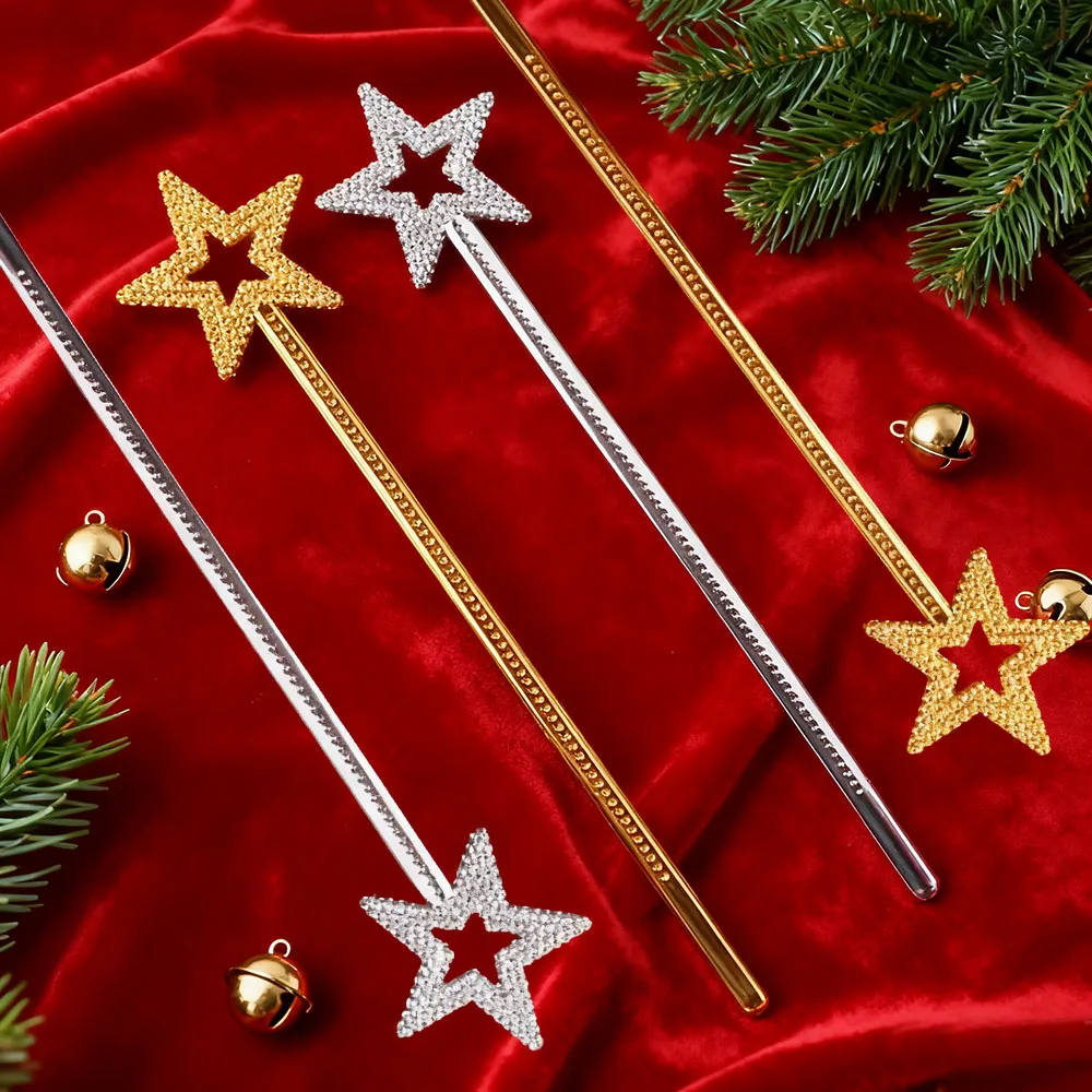 Varita mágica de estrella de 4 piezas, accesorio de cosplay para fiestas de princesas y eventos de bodas, accesorio ligero para cumpleaños, fiesta de Navidad