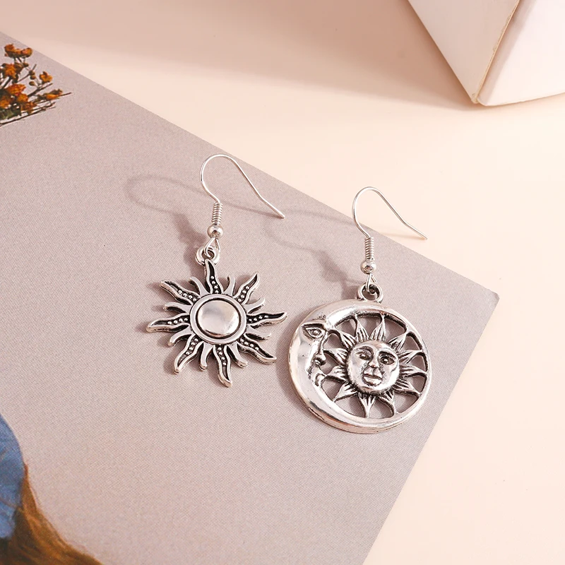 Ethnische Legierungs-Sonnen-Mond-Ohrhänger für Frauen und Mädchen, Party- und Festivalschmuck, Geschenke – Detail 3