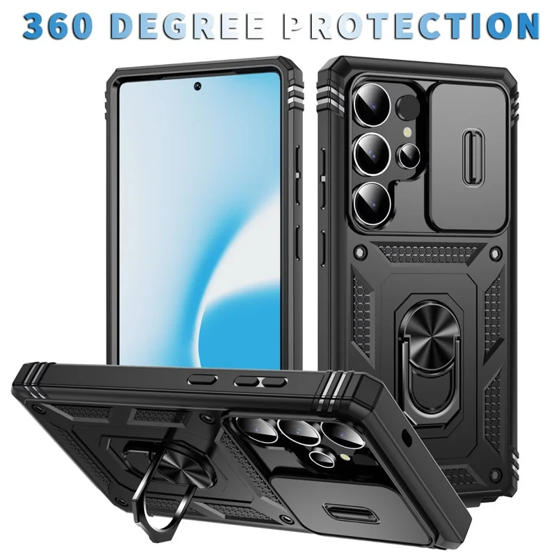 

360°Camera Proctive Phone Case for Samsung Galaxy S25 Edge S24 Ultra S23 FE S22 Plus S21 Ring Holder Heavy Duty Anti-Drop Cover