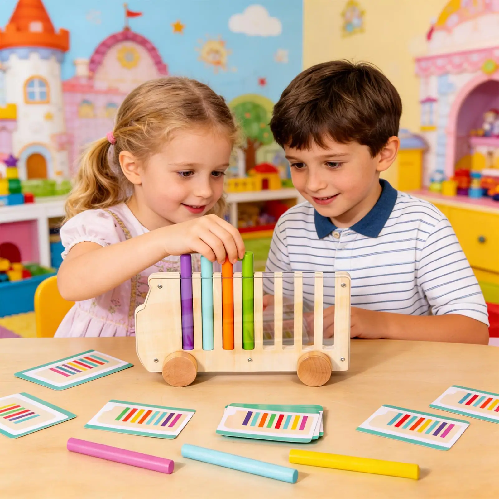 Color Sorting Toys Wooden Sensory Educational Games Kids Color Matching Toys with Sticks for Boys Girls Classroom Playroom