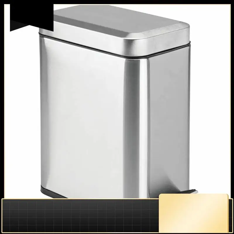 Soft Close, Rectangular Bin 5L With Slip Liner And Lid, Use As Mini Garbage Basket, Slim Trash Can, Or Decor In Bathroom-N37R