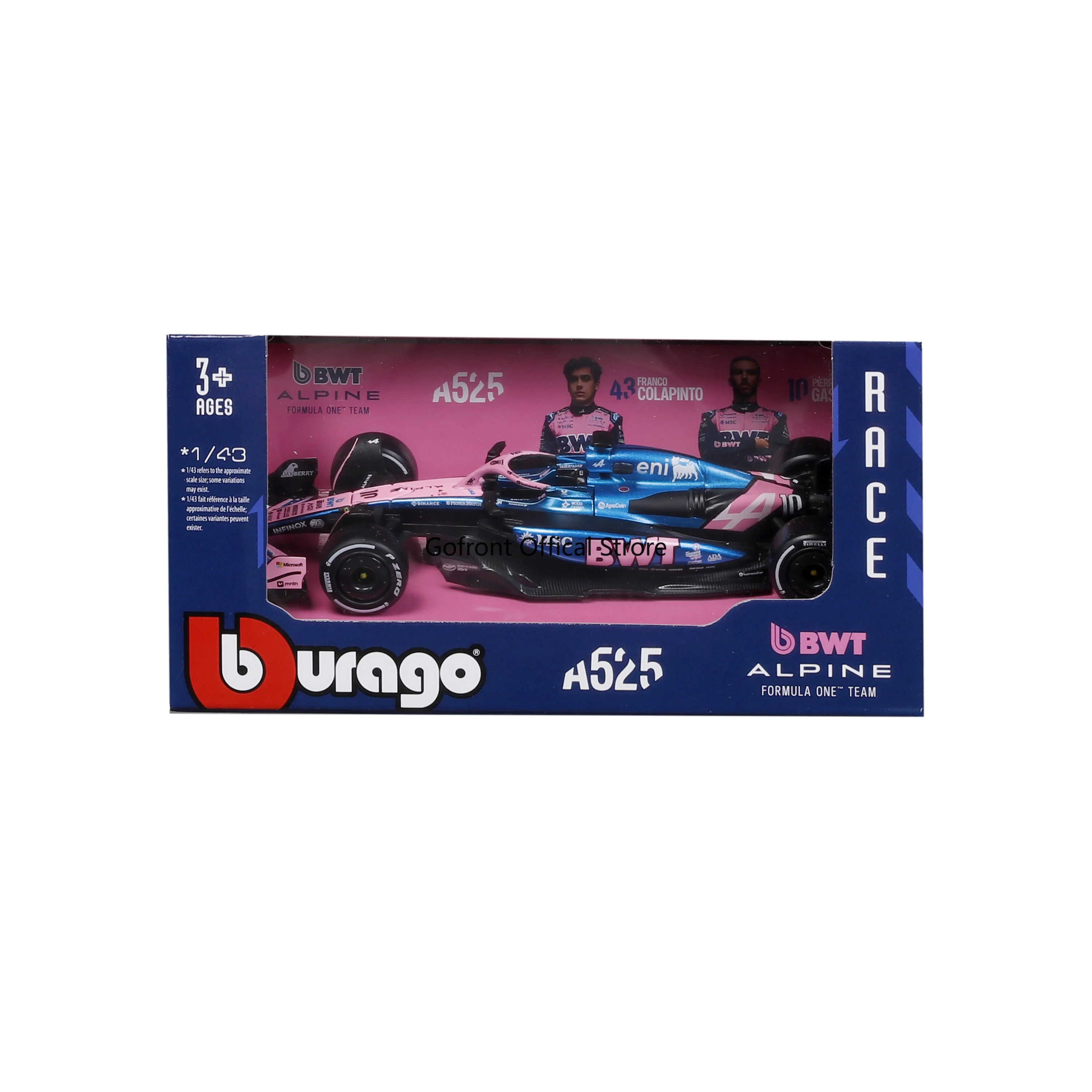 Bburago 1:43 2025 F1 BWT فريق Alpine Formula One # 10 بيير جاسلي # 43 لعبة مجسمة مصنوعة من خليط معدني من فرانكو كولابينتو قابلة للتجميع #3