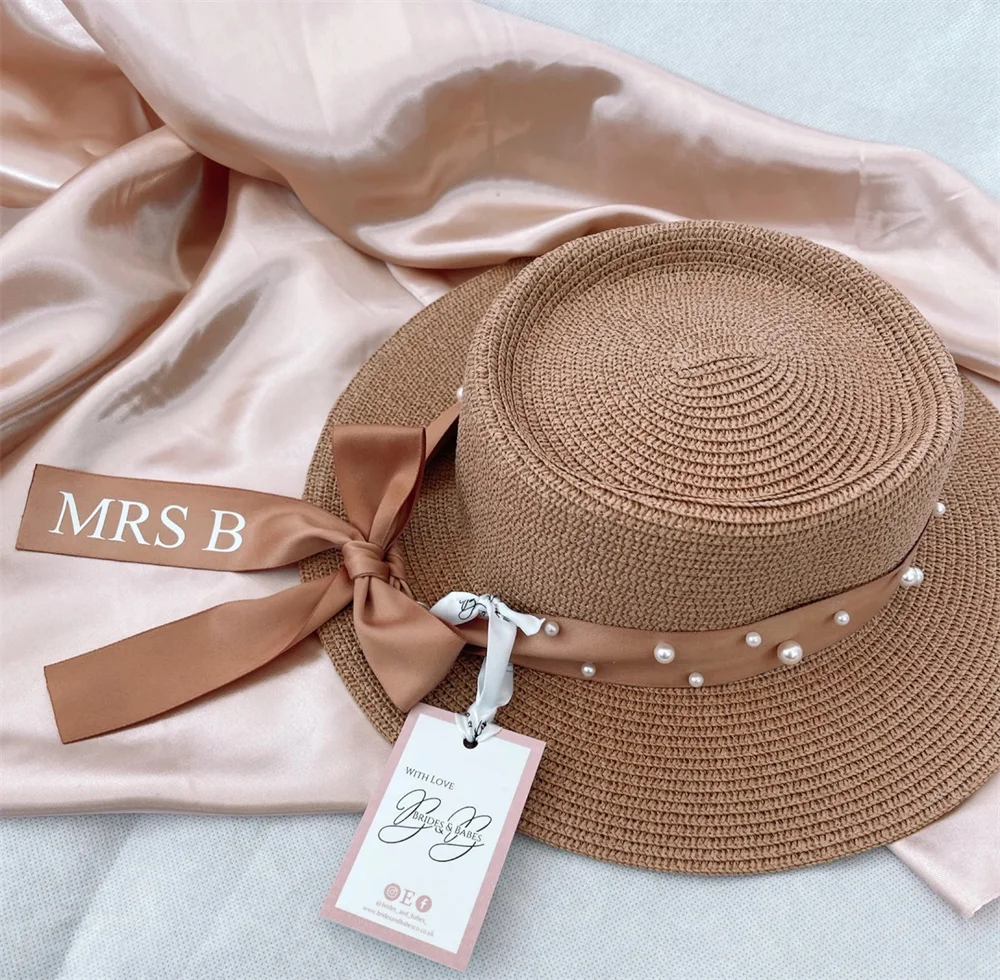 Personalised Multi-use Fedora Panama Hat. Straw Beach Hat. Holiday Hen Party Honeymoon Gift Bridal Wife Mrs Bridesmaid Monogram