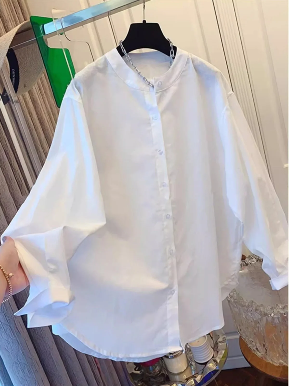 Ele Cotton Linen Long Sve irt Women's Spring Autumn Simple Versatile Loose Slimming Mid-Length Linen Jaet Top