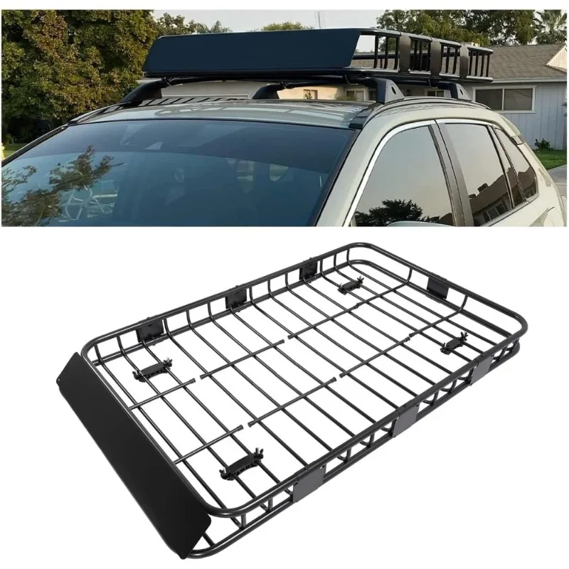 Universal Adjustable Roof Rack Cargo Carrier Basket with Extension Heavy Duty Steel for Car SUV Top Luggage Storage Holder