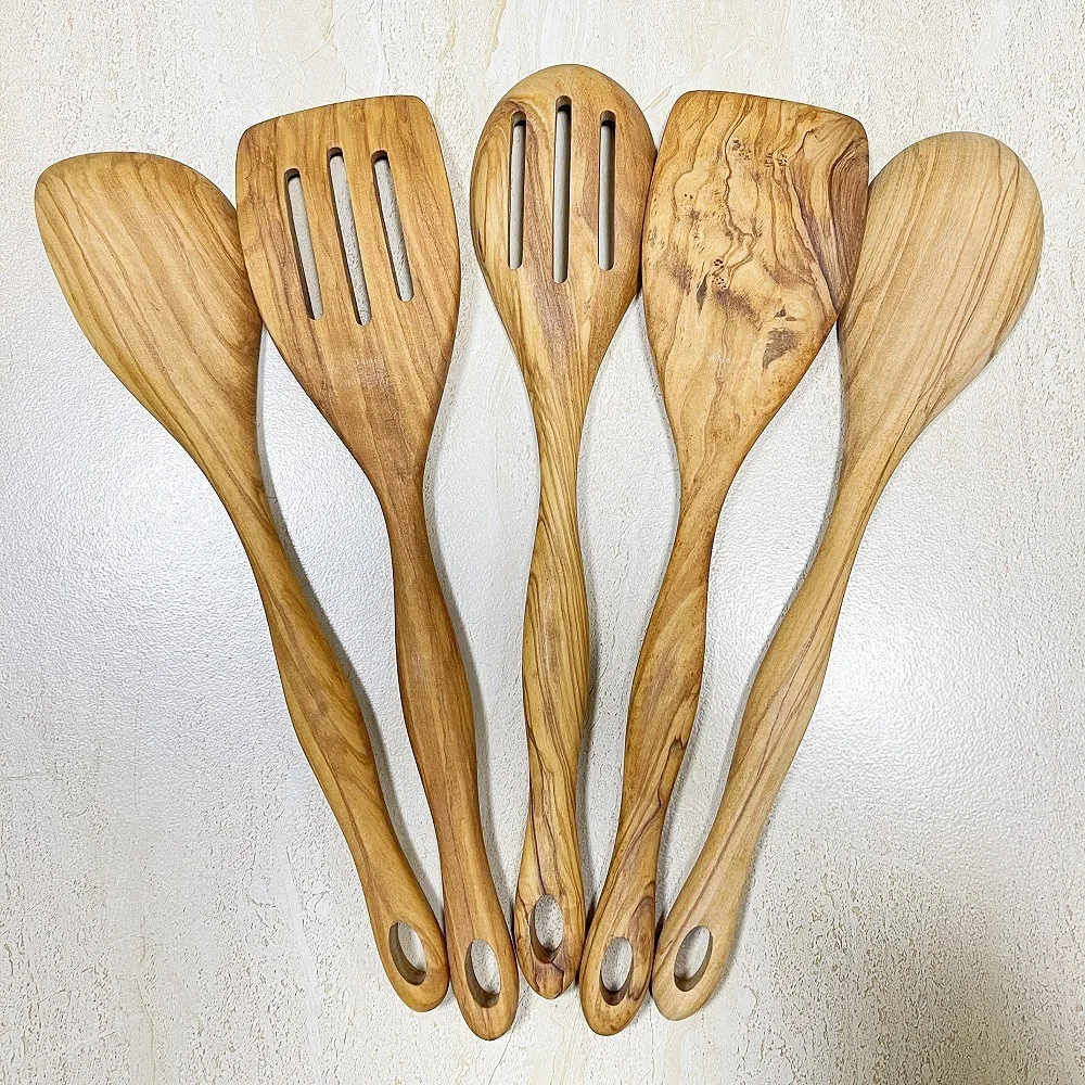 

30cm Olive Wooden Utensils for Cooking, Long Handle Wooden Spoons for Cooking, 5 PCS Crafting Wooden Spoon Set, Kitchen Utensil