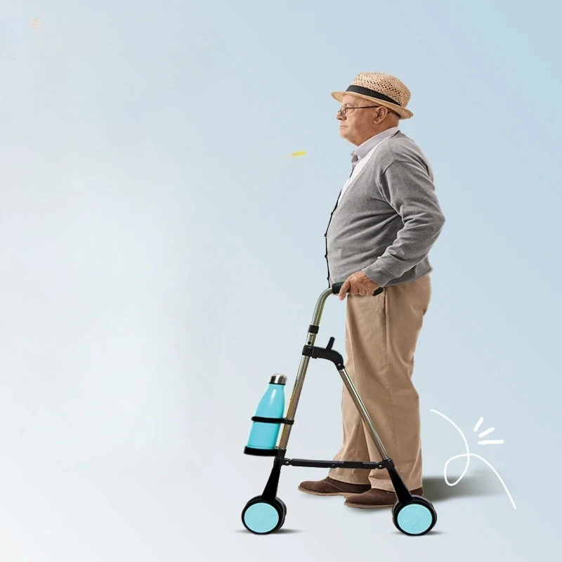 Roller Cane with Foldable and Mobile Assistive Device, Equipped with Adjustable Handle and Anti Slip Base