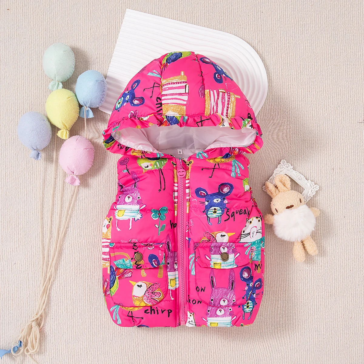 Winter New Thick And Warm Baby Boy And Girl Vests, Colorful Graffiti Hooded Children\'S Clothes For 6 Months To 3 Years Old