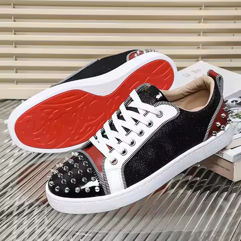 2025 New Men's Casual Shoes Comfortable Soft Punk Style Board Shoes Fashion Nail Anti Slip Wear Resistant Personalized Sneakers