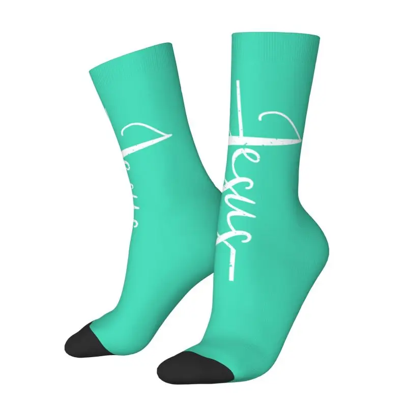 Custom Jesus Christ On The Cross God Mens Crew Socks Unisex Fashion 3D Printing Christian Dress Socks