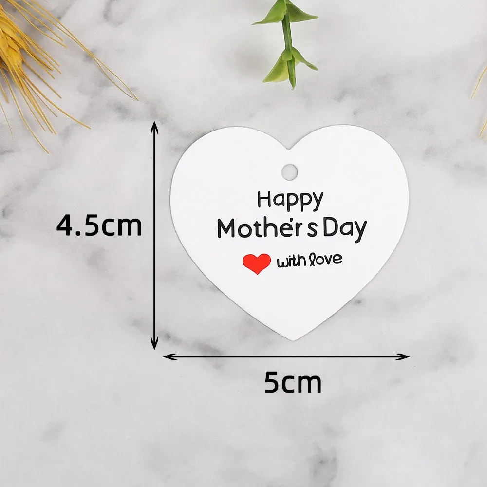 100pcs Heart Shaped Cards Mother Day Tags Hanging Decoration White Red Paper Gift Labels DIY Crafts Hand Gift Hanging Tag
