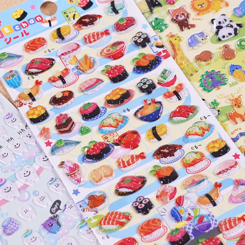 Autocollants scintillants 3D Sushi animaux de mer véhicules, étiquette Scrapbooking, Kawaii, papeterie pour Journal, cadeau déco, prix pour enfants,