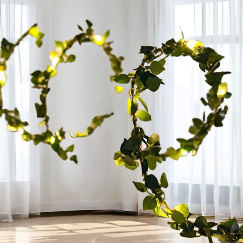 

2M 20LED Artificial Flower Vine Copper Wire String Lights Silk Leaf Garland Fairy Light For Home Wedding Birthday Party Wreath