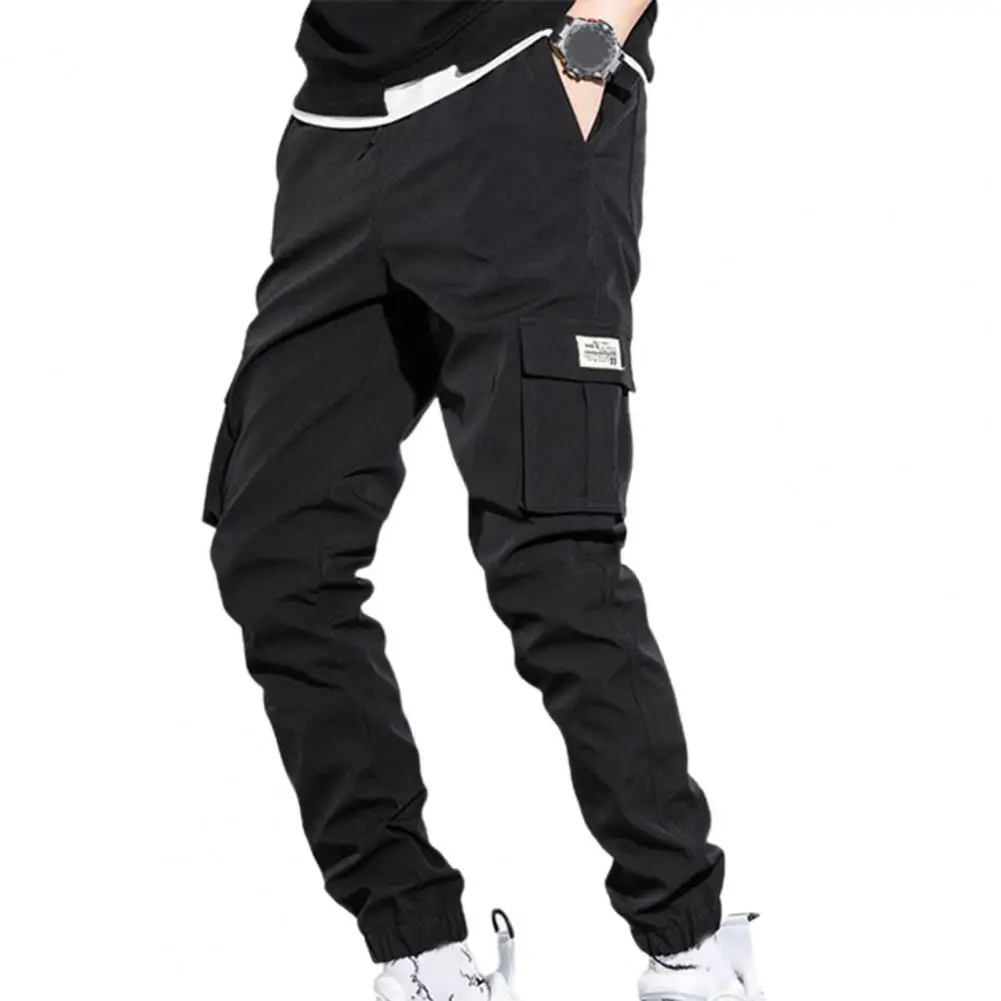 Pantalones Cargo con bolsillos laterales para hombre, Joggers informales de Hip Hop, ropa de calle informal a la moda, color negro, talla grande