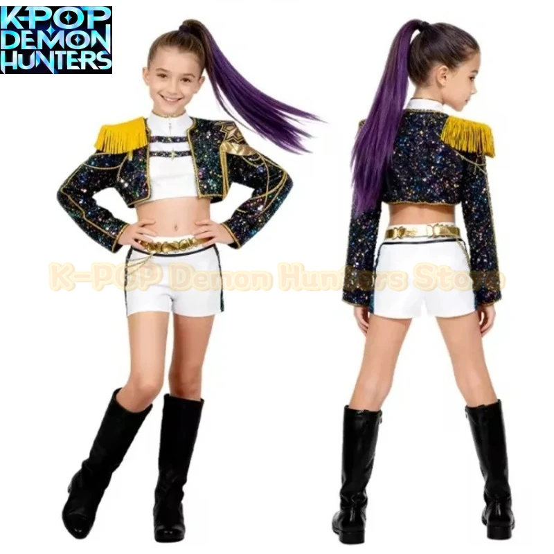 

New Children Movie Kpop Mira Cosplay Costume Print Demon Hunters Zoey Rumi Cosplay Carnival Show Clothes Kids Girl Huntrix Set