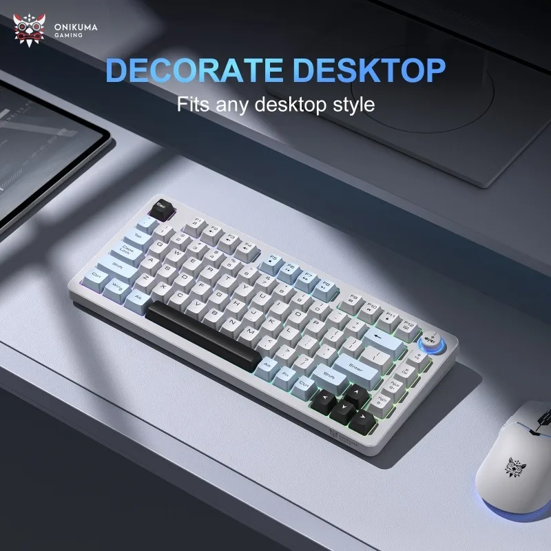 ONIKUMA MT501 Tri Modes Gaming Keyboard 82 Key Membrane 75 Percent Compact RGB Long Battery Runtime 2.4G Wireless Type C for PC