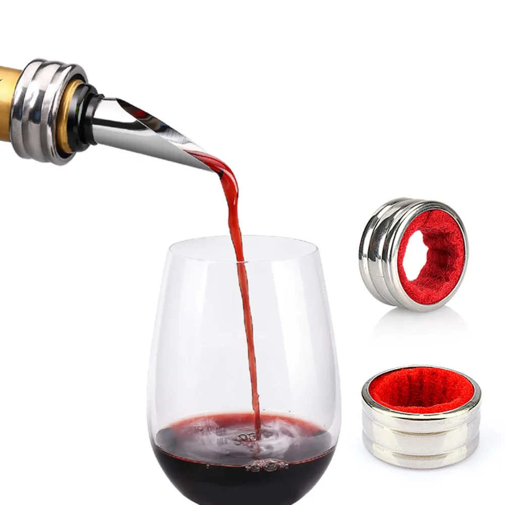 10pcs Stainless Steel Wine Bottle Collars Anti-overflow Drop Proof Wine Bottle Drip Ring Velvet Lined Wine Drip Catcher Pub