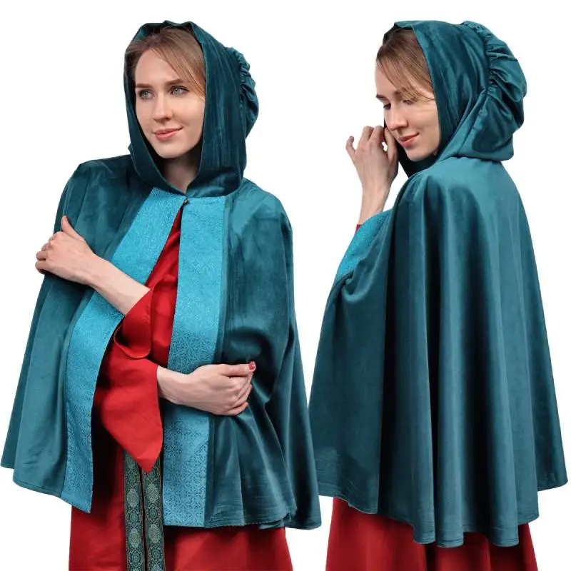 

DAZCOS Princess Velvet Short Cape with Hood Renaissance Short Hooded Cloak Fantasy Capelet Shrug Women Elegant Medieval Cloak