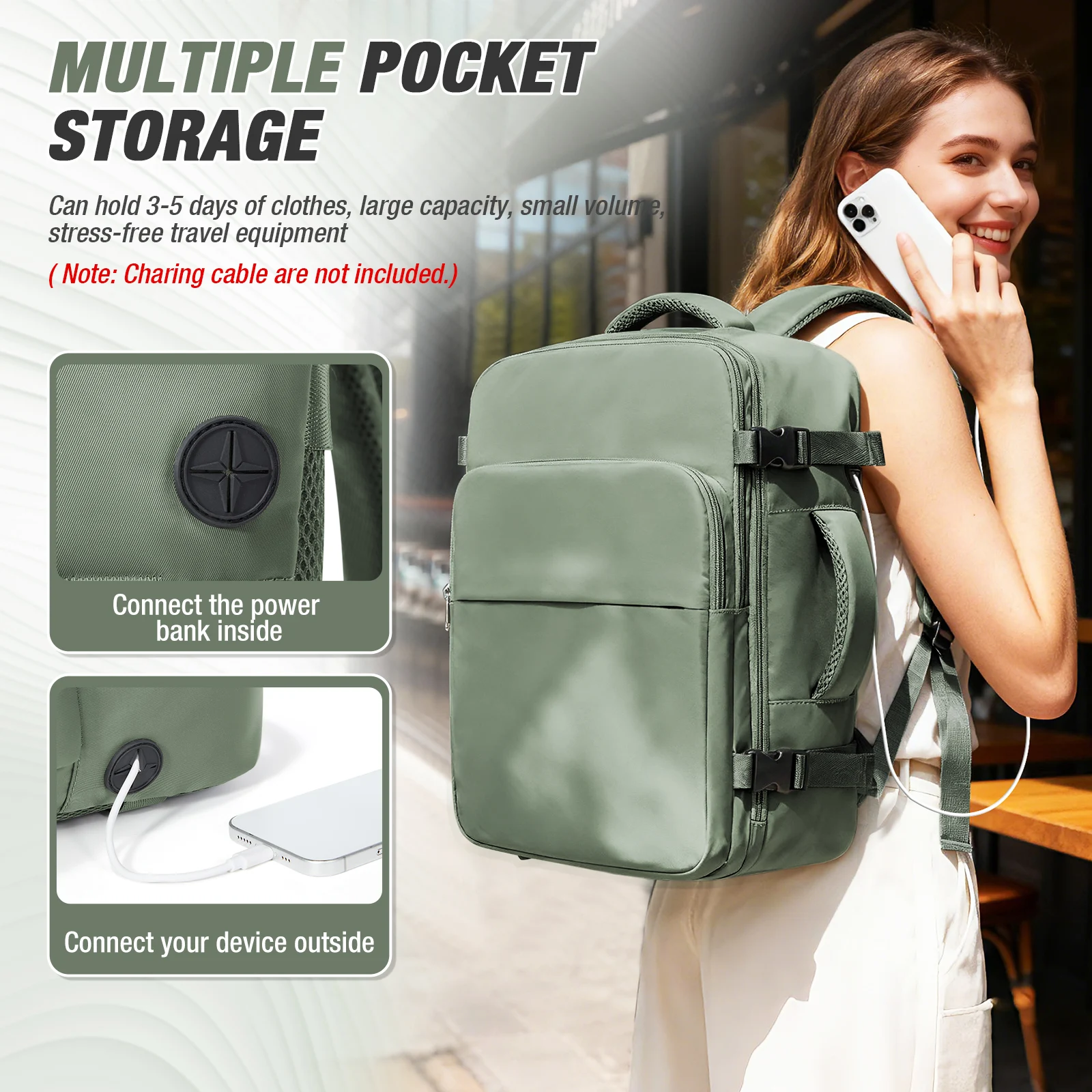 حقيبة ظهر للسفر على شكل طائرة مقصورة 40 × 20 × 30، حقيبة ظهر للعمل للرجال، حقيبة ظهر للطائرة، حقيبة ظهر تنفيذية محمولة للأمتعة #6