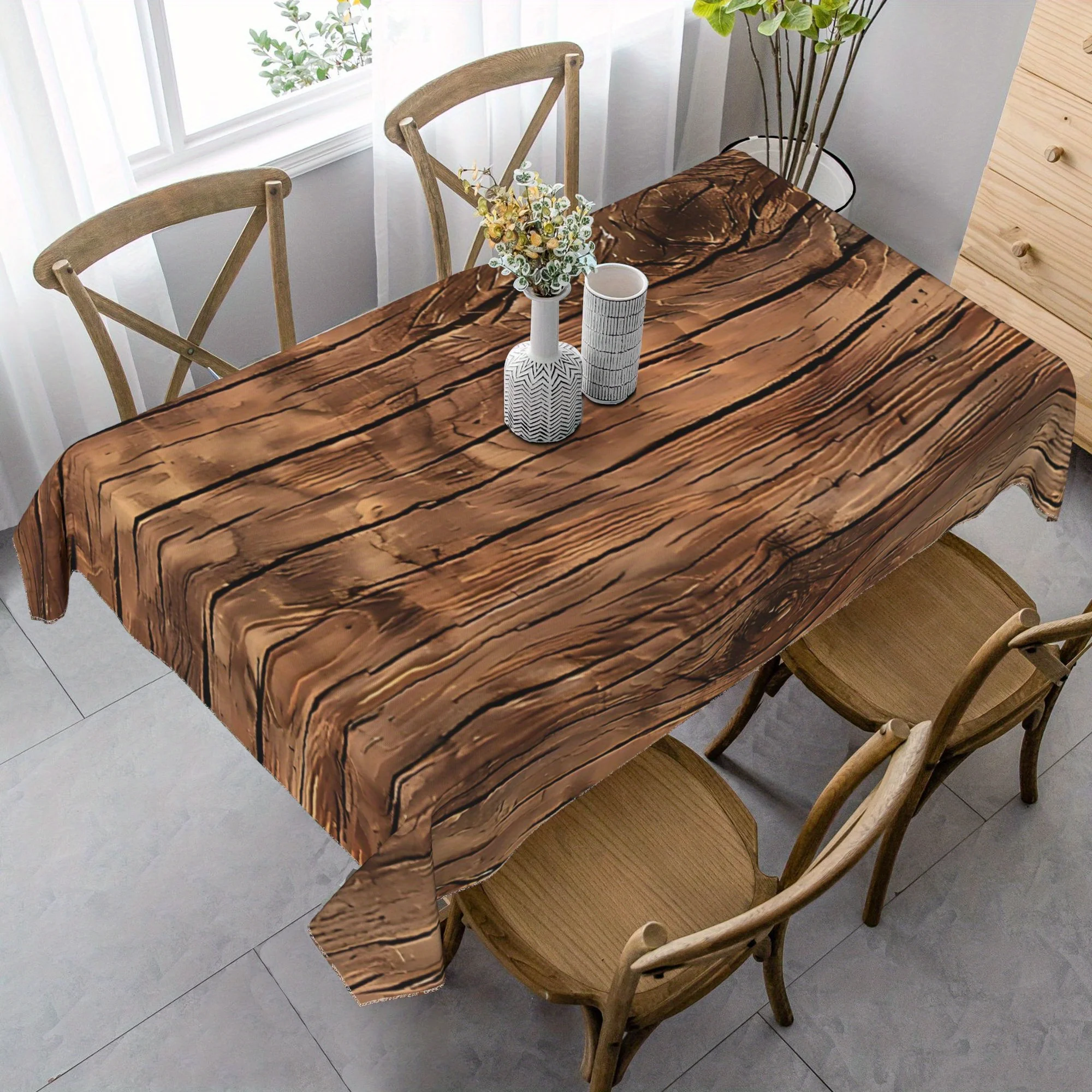 One genuine wood-grain farmhouse tablecloth for seasonal decoration of the dining table, suitable for indoor use.zyc