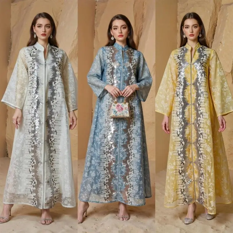 

Y3NE Women Muslims Maxi Dress Embroidery Middle East Saudi Robe Jalabiya Kaftan Gift