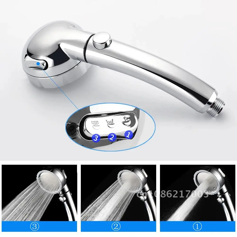 

Shower Head Water Saving 3 Mode With Water Control Button Rotating Adjustable Pressure Bathroom Accessories