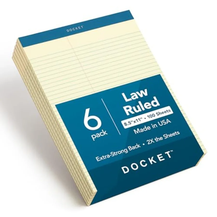 

Docket Legal Pads 6 Pack Premium Note Pads 100 d 8.5" x 11" Sheets Canary Yellow Paper with Firm Back Professional Legal and Of