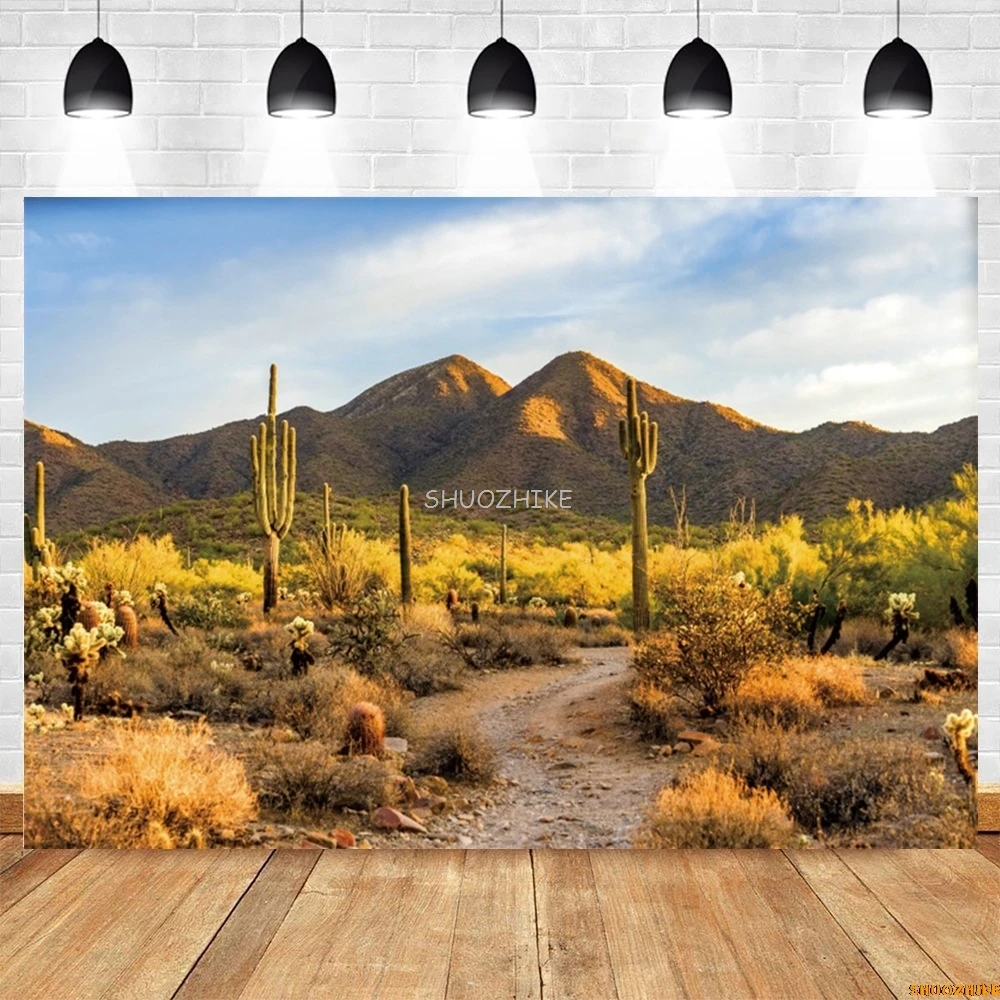 West Desert Scenery Photography Backdrop Sand Cactus Dunes Cowboy Birthday Party Decor Holiday Travel Portrait Photo Background
