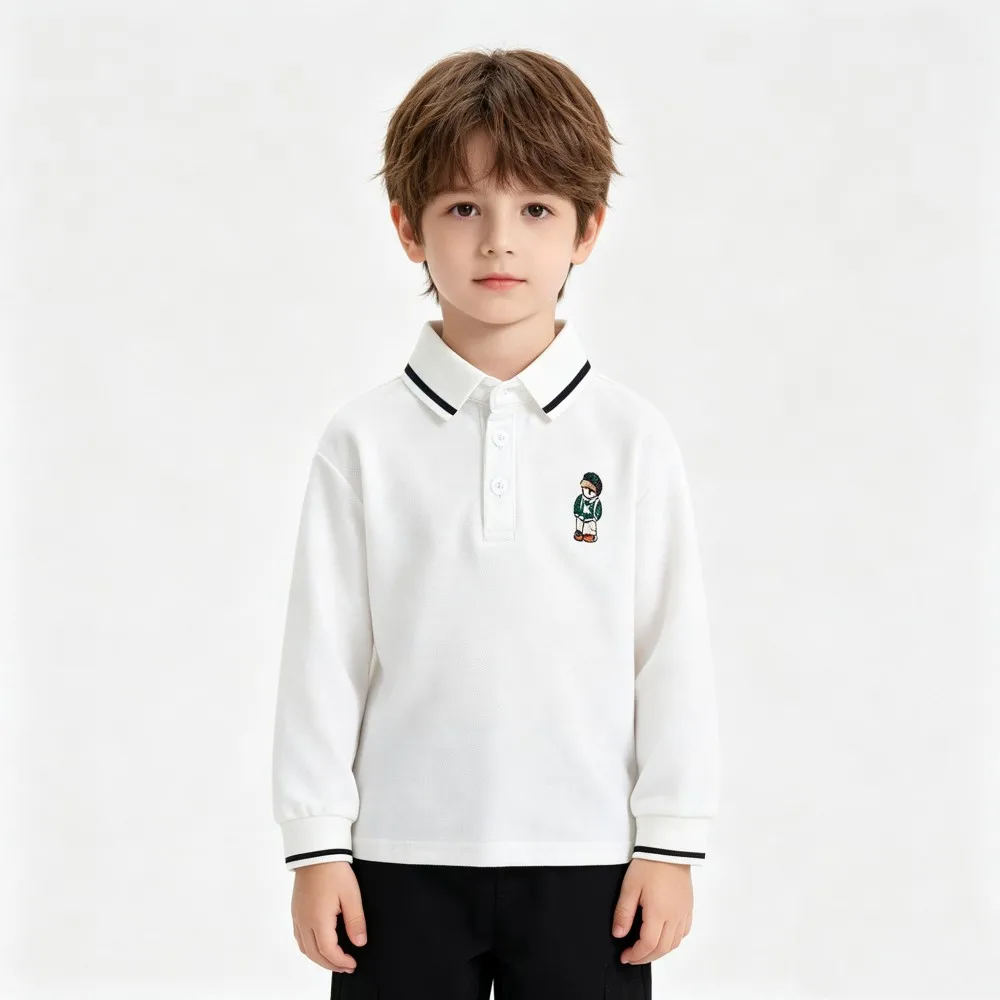 Boys Polo Shirts Spring Autumn Clothes White Long Sleeve Kids Clothing Polos Collar Shirt Graphic Children Tops 2 3 4 5 6 Years