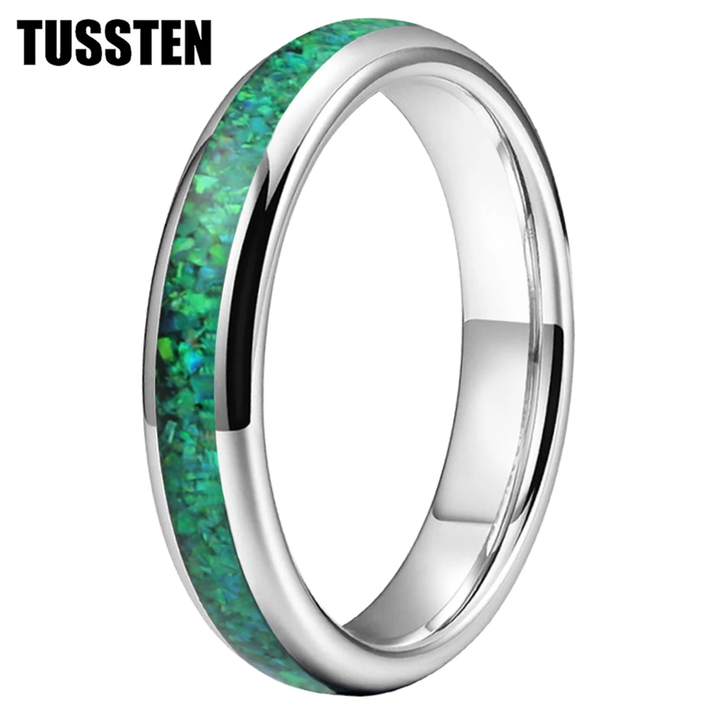 

Dropshipping TUSSTEN 4MM Beautiful Women Ring Men Tungsten Wedding Band With Green/Blue Opal Inlay Comfort Fit