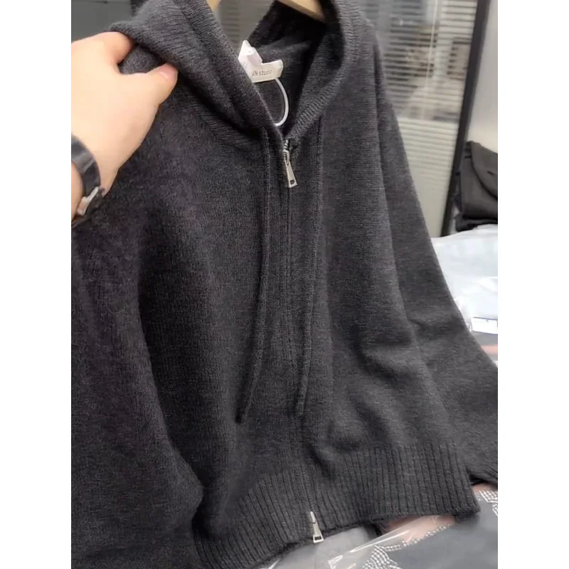 ay محبوك طويل Sve هوديي المرأة عارضة تخفيف سترة الخريف 2025 جديد Sle حجم كبير فضفاض أعلى Quali تريكو #1