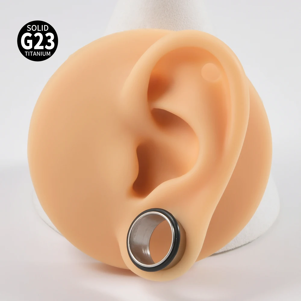 1PC G23 Titanium Single Flare Tunnel Plugs Expander Tapers Ear Lobe Stretching Plugs With O-Ring Hollow Ear Piercing Jewelry